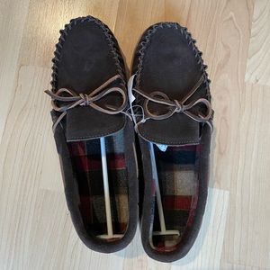 J Crew mens slippers. Brown with plaid lining. Size 10.